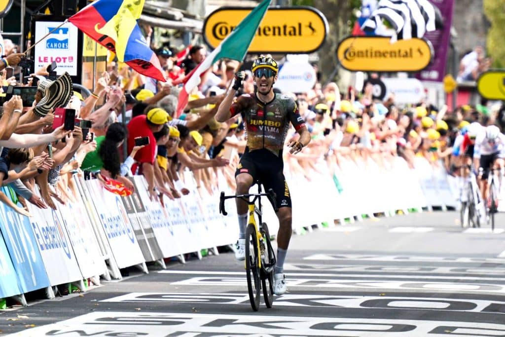Christophe Laporte heureux de sa victoire d'étape sur le Tour de France.
