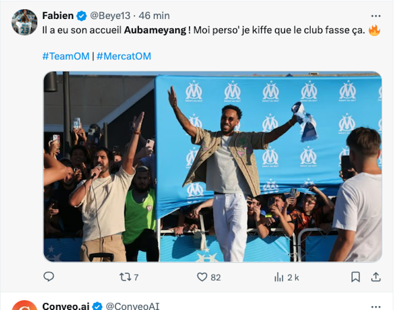 Les Marseillais accueillent Aubameyang comme un roi